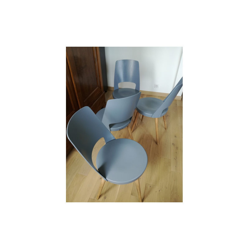 Set of 4 Baumann Mondor grey mouse chairs - 1950s