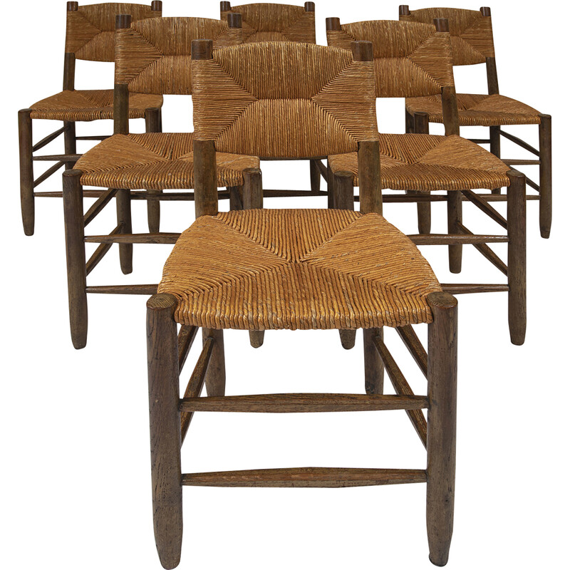 Ensemble de 6 chaises vintage Bauche de Charlotte Perriand, France 1950