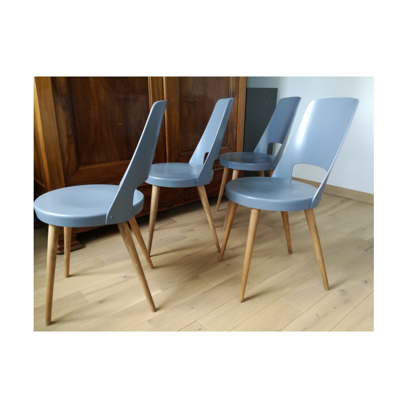 Set of 4 Baumann Mondor grey mouse chairs - 1950s