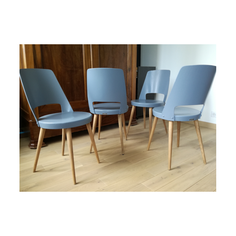 Set of 4 Baumann Mondor grey mouse chairs - 1950s