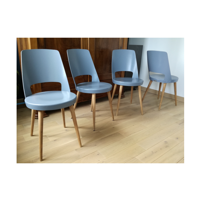 Set of 4 Baumann Mondor grey mouse chairs - 1950s