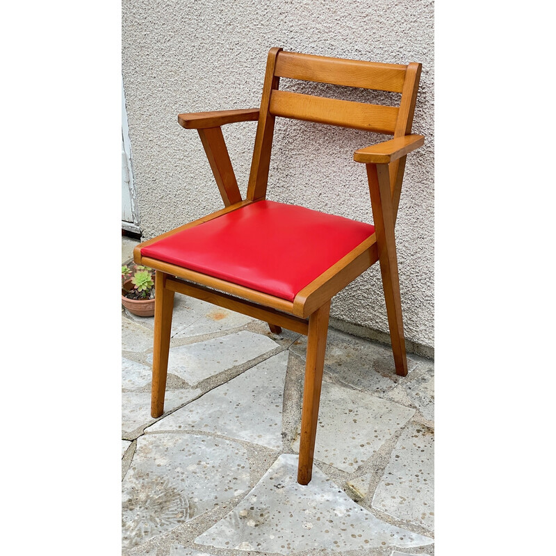 Vintage office armchair with compass legs, 1950