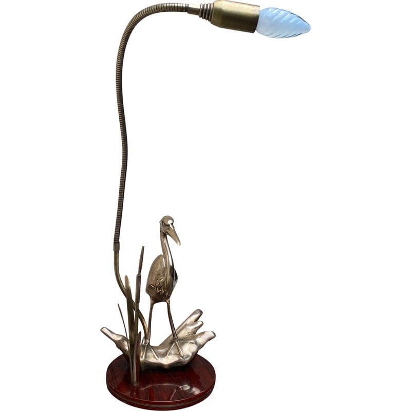 Vintage brass heron lamp, 1970