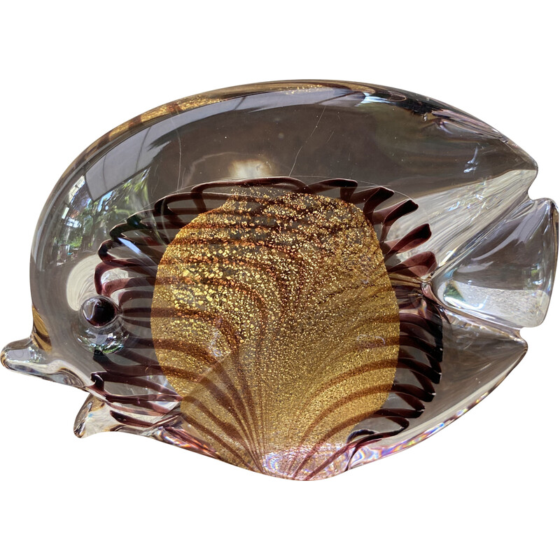Prensa de papel pez de cristal de murano vintage