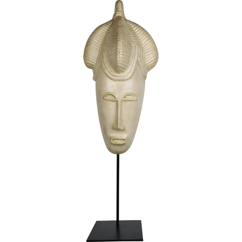 Vintage African mask in white enamel, 1950