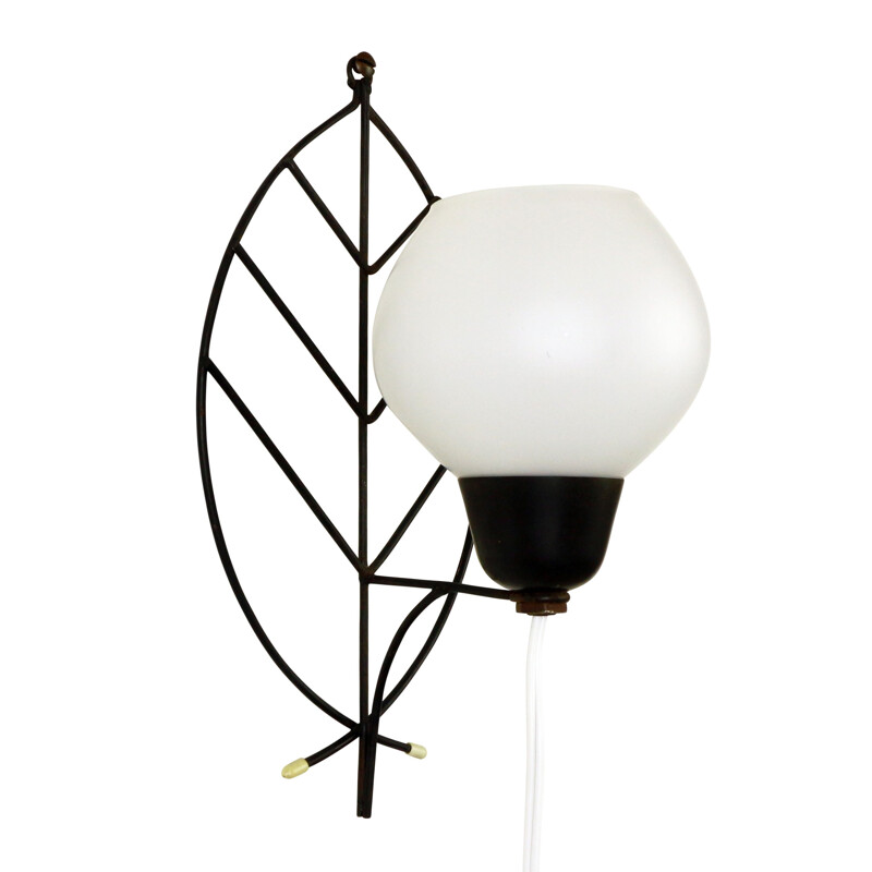 Wall lamp with leaf arm and glass bowl - 1960s