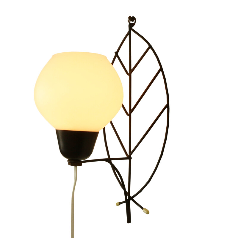 Wall lamp with leaf arm and glass bowl - 1960s