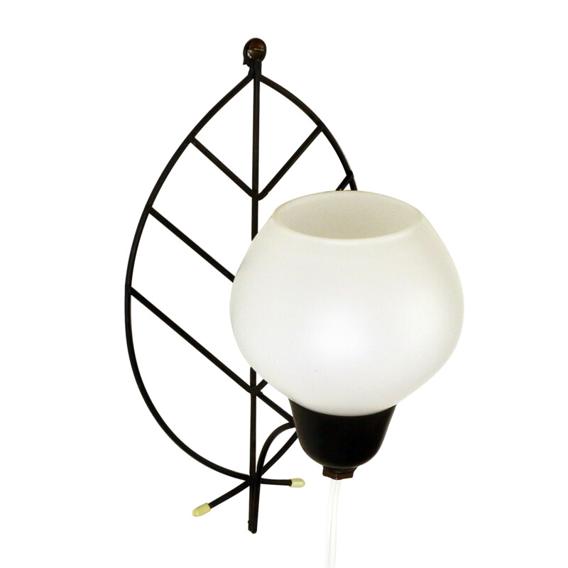 Wall lamp with leaf arm and glass bowl - 1960s