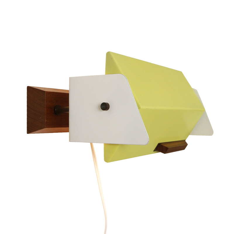 Yellow and white bedside wall light with rotatable shade - 1960s
