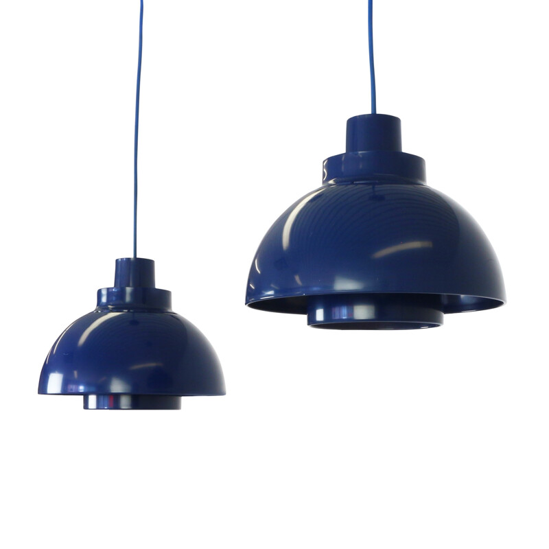 Set of two Blue Minisol hanging lamps by K. Kewo for Nordisk Solar - 1960s