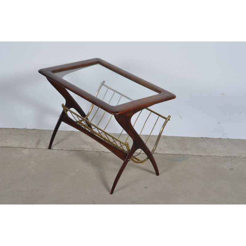 Vintage mahogany and brass magazine table by Ico Parisi, 1950