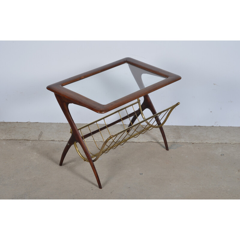 Vintage mahogany and brass magazine table by Ico Parisi, 1950