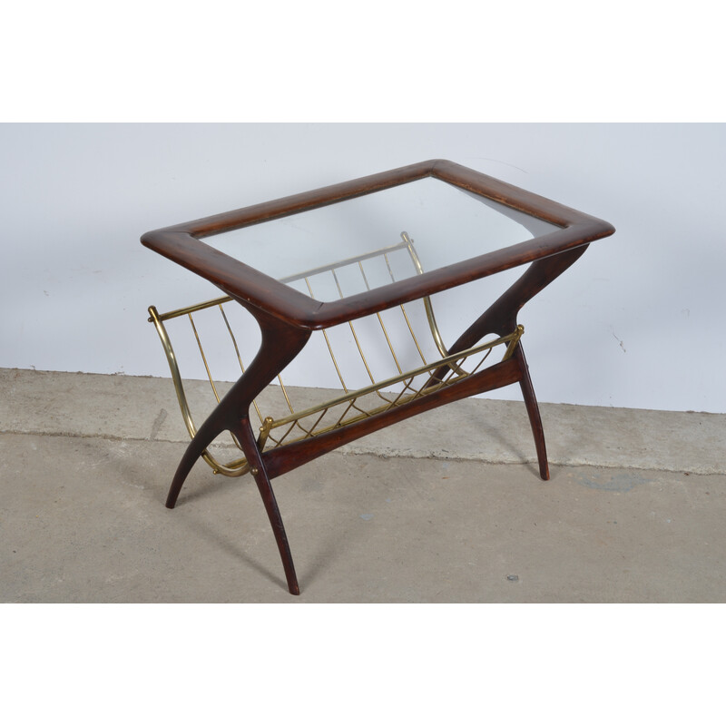 Vintage mahogany and brass magazine table by Ico Parisi, 1950