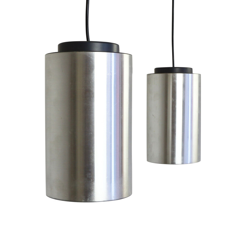 Pair of minimalistic cylindrical pendant lights by Philips Holland, 1970s