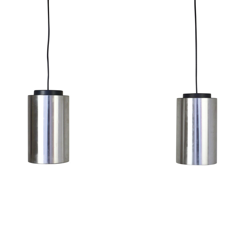 Pair of minimalistic cylindrical pendant lights by Philips Holland, 1970s