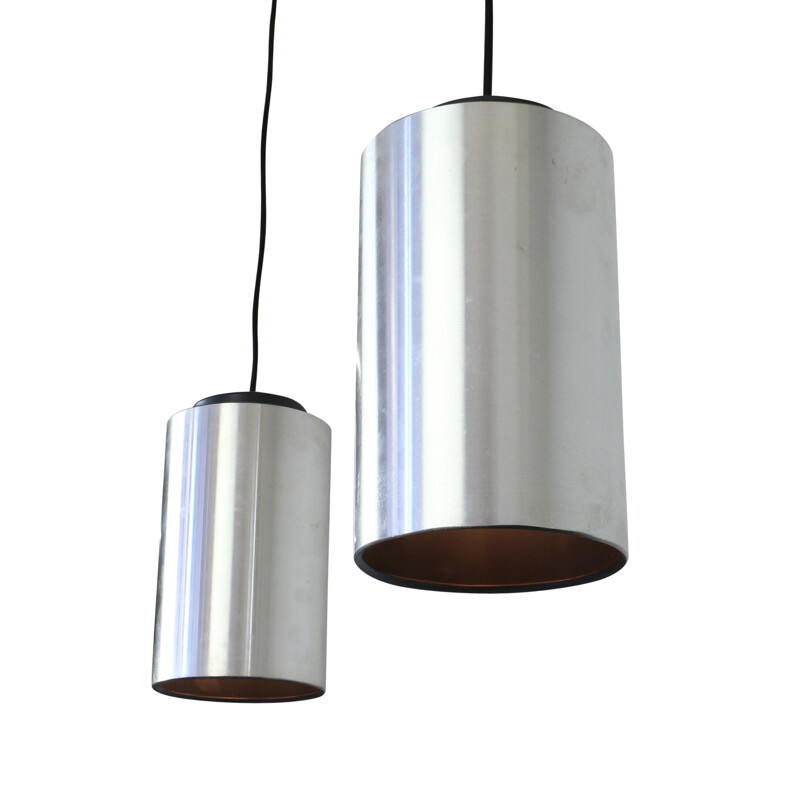 Pair of minimalistic cylindrical pendant lights by Philips Holland, 1970s