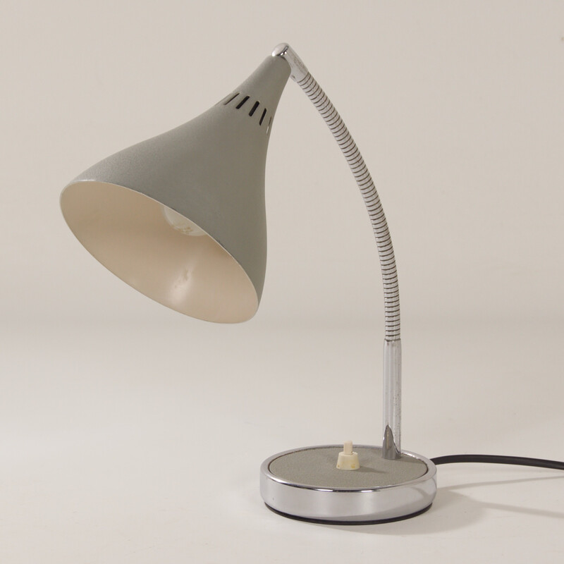 Petite lampe de bureau ou chevet en métal gris et laiton vieilli :  Luminaires Elstead made in England - Réf. 18010062 - mobile