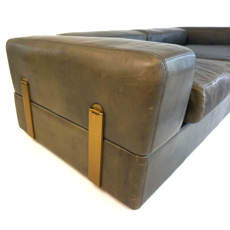 Vintage 2-seater leather sofa by Tito Agnoli for Cinova, Italy 1968