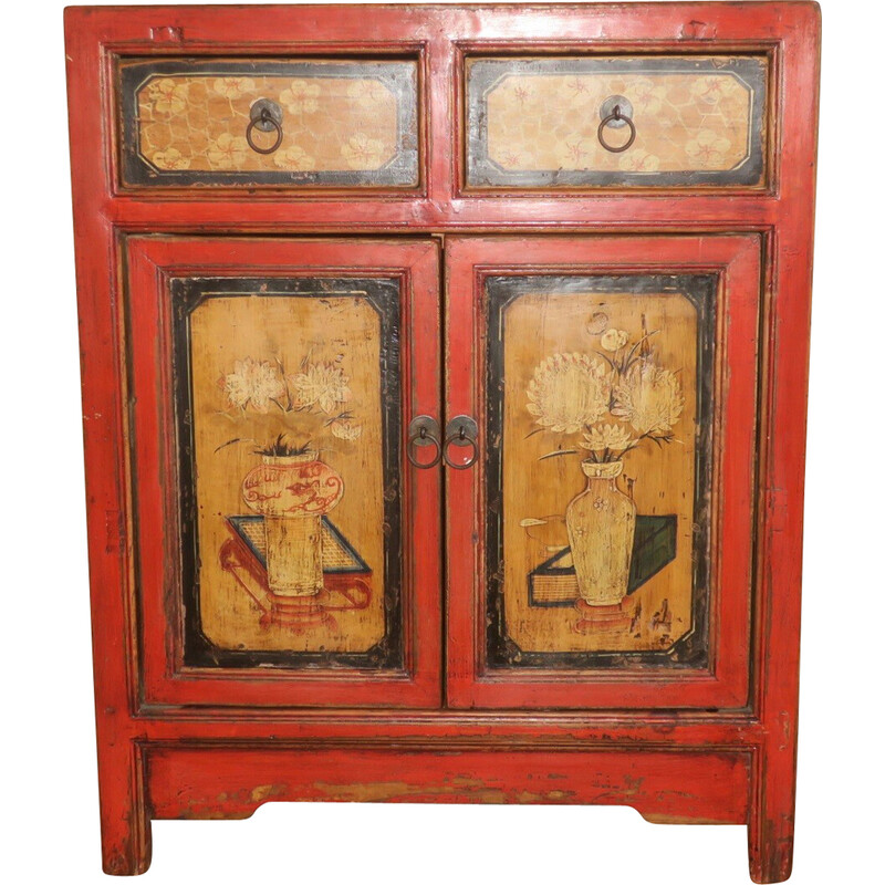 Armoire chinoise vintage avec 2 portes et 2 tiroirs