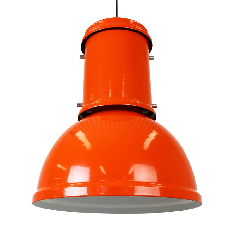 Orange industrial metal pendant light - 1950s