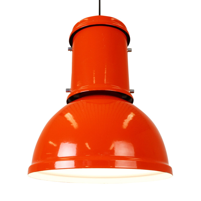 Orange industrial metal pendant light - 1950s