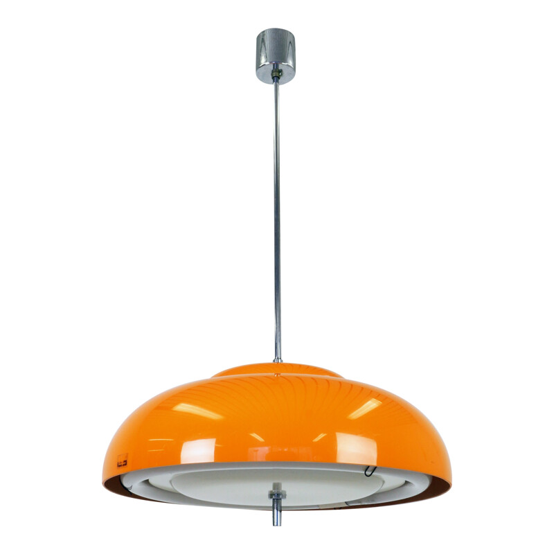 Space age orange pendant light with fluorescent light bulb - 1970s