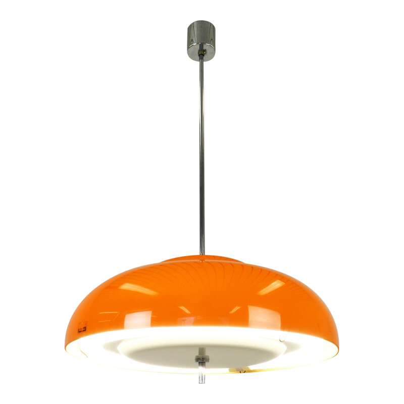 Suspension orange "Space Age "avec bulbe fluorescent - 1970