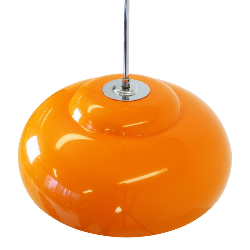 Space age orange pendant light with fluorescent light bulb - 1970s