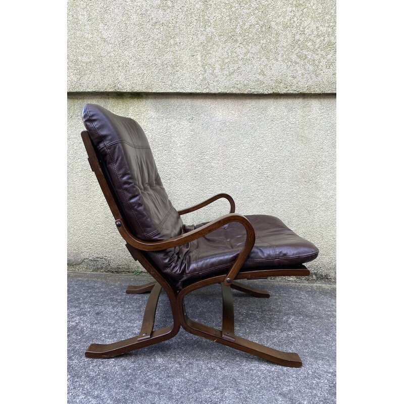 Vintage brown leather and wood armchair by Ingmar Relling for Westnofa Editions, 1960