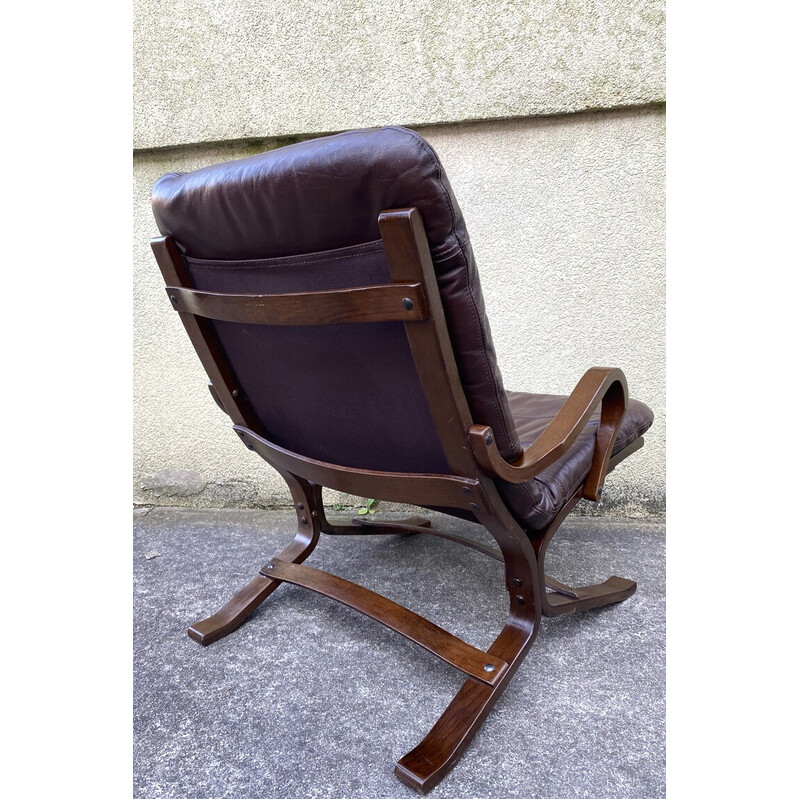 Vintage brown leather and wood armchair by Ingmar Relling for Westnofa Editions, 1960