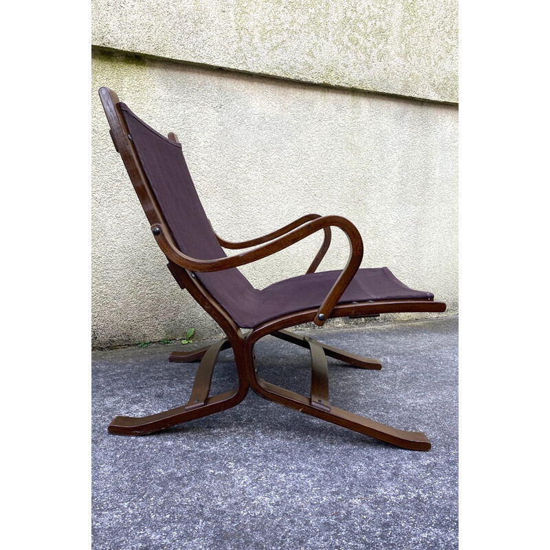 Vintage brown leather and wood armchair by Ingmar Relling for Westnofa Editions, 1960