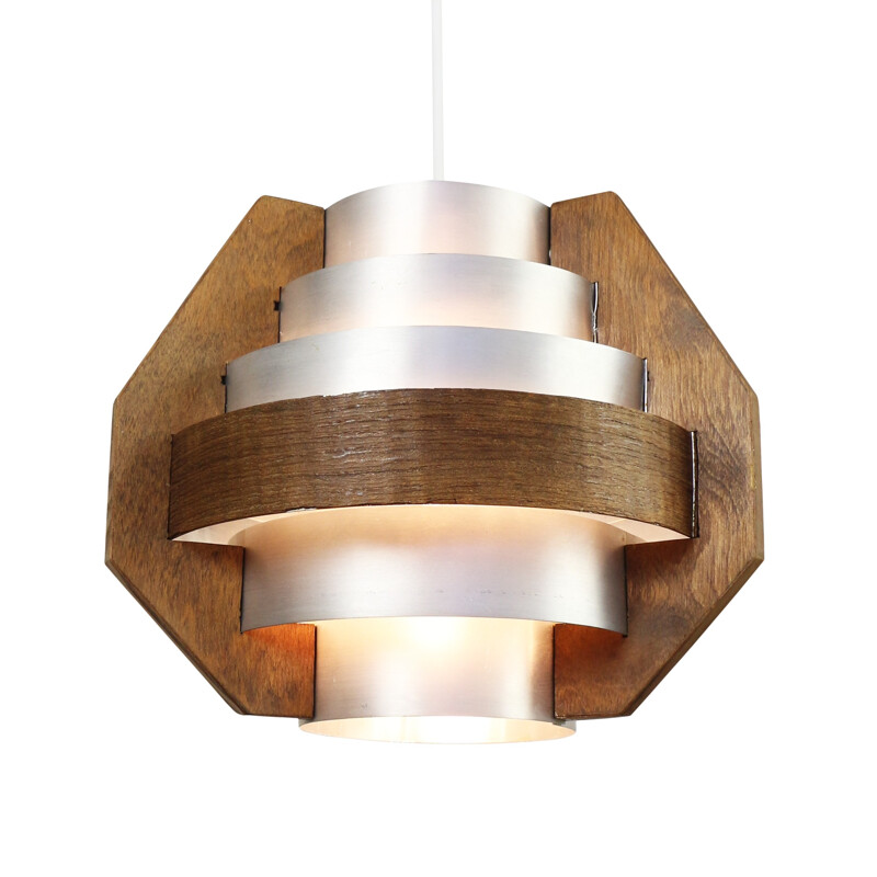 Multilayer pendant by Hans Agne Jakobsson made of aluminium and wood, 1960s