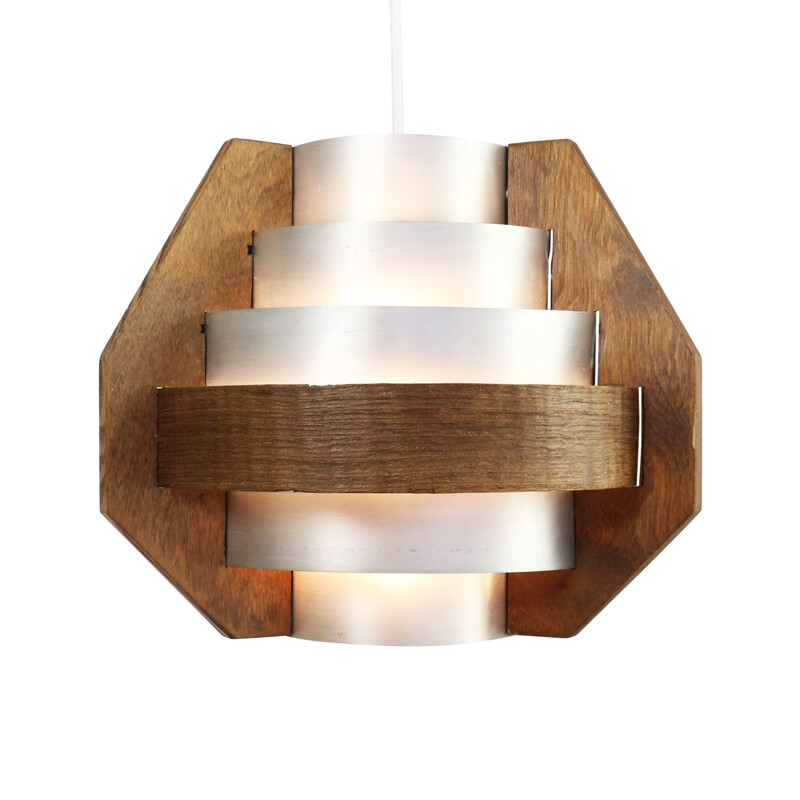 Multilayer pendant by Hans Agne Jakobsson made of aluminium and wood, 1960s