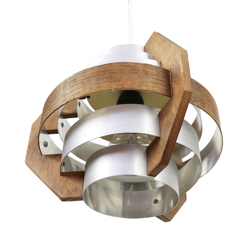 Multilayer pendant by Hans Agne Jakobsson made of aluminium and wood, 1960s