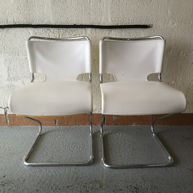 Set of 4 vintage Biscia chairs in skai and chrome tube by Mourgue