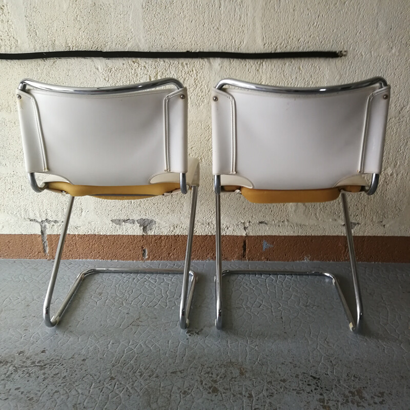 Set of 4 vintage Biscia chairs in skai and chrome tube by Mourgue