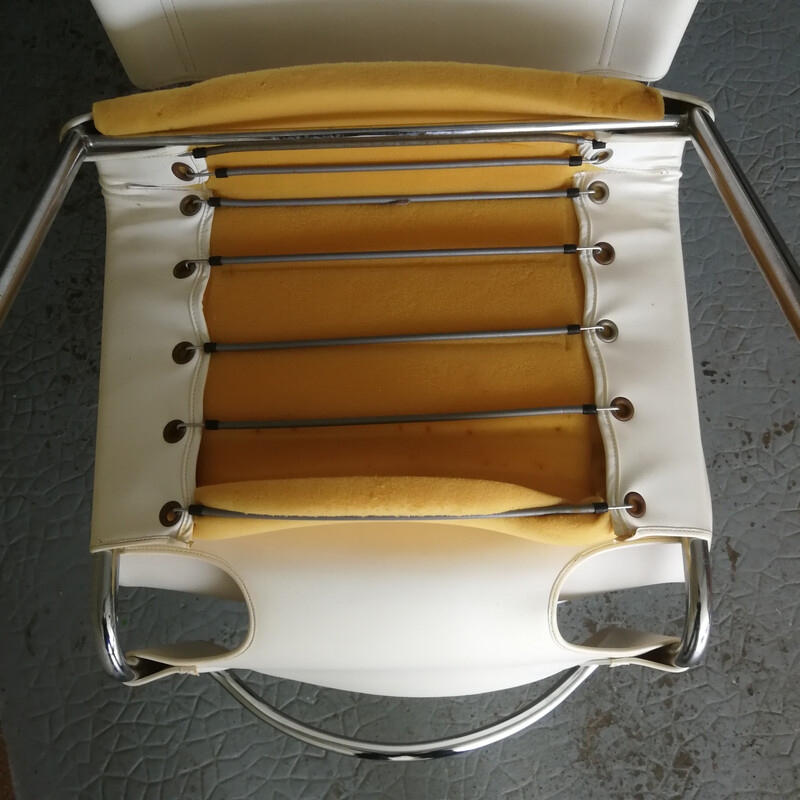 Set of 4 vintage Biscia chairs in skai and chrome tube by Mourgue