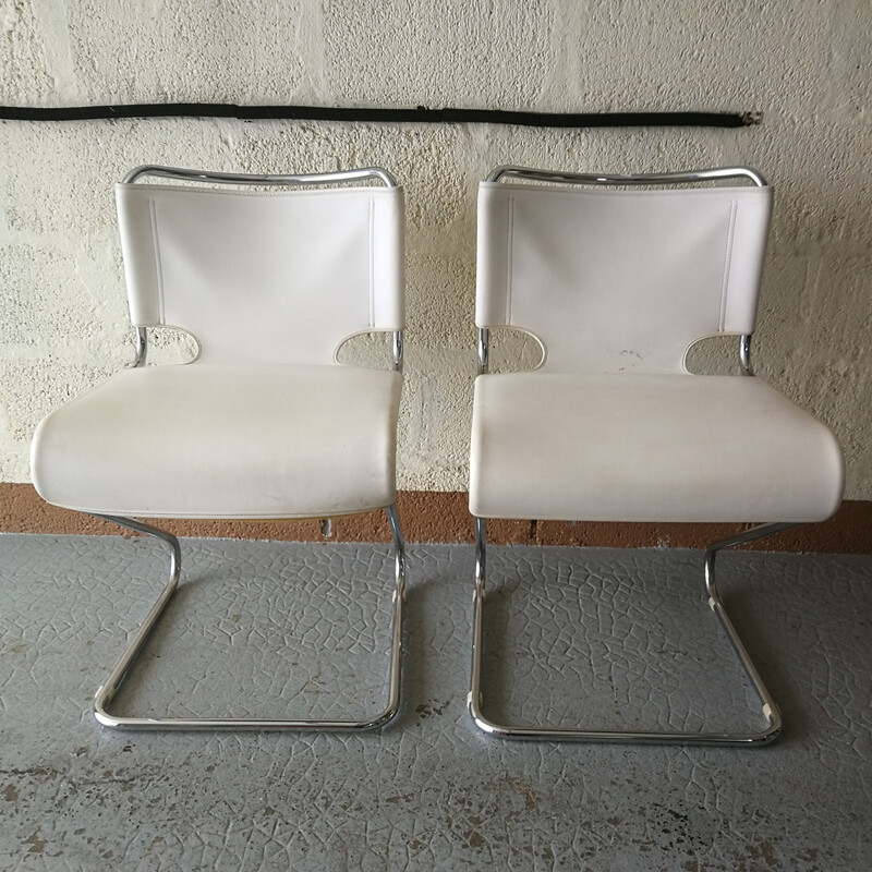 Set of 4 vintage Biscia chairs in skai and chrome tube by Mourgue