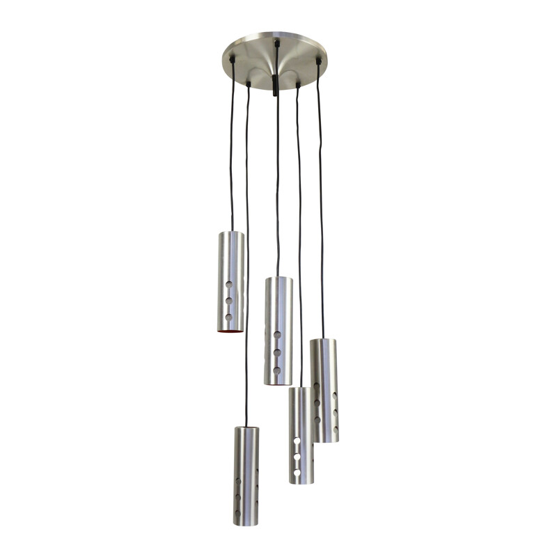 Pendant light with 5 cascading cylinder lights - 1960s