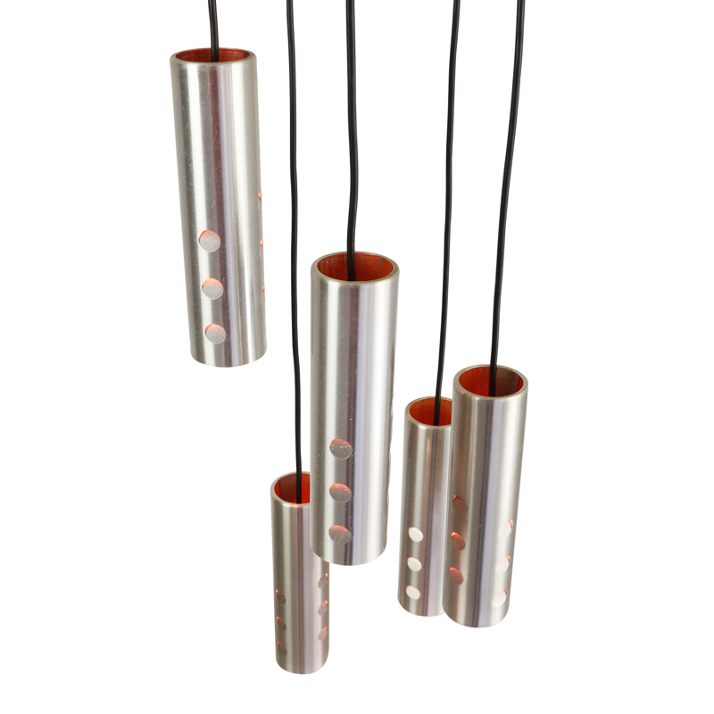 Pendant light with 5 cascading cylinder lights - 1960s