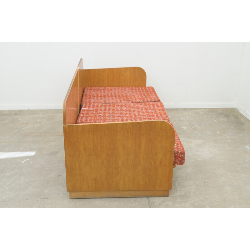 Vintage folding sofa bed in solid wood, Czechoslovakia 1950