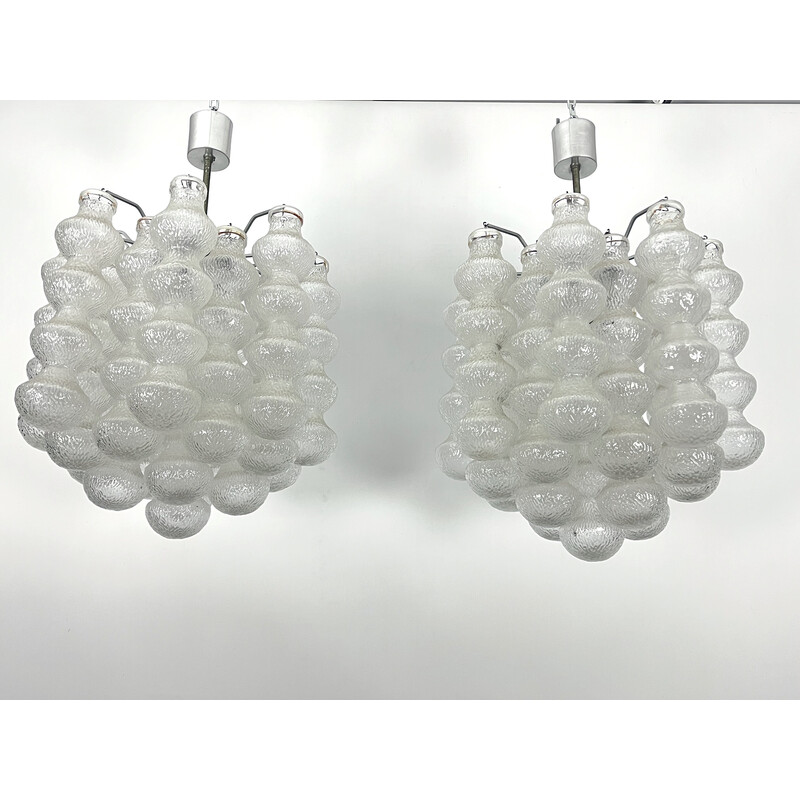 Pair of vintage Murano bubble glass chandeliers, Italy 1960