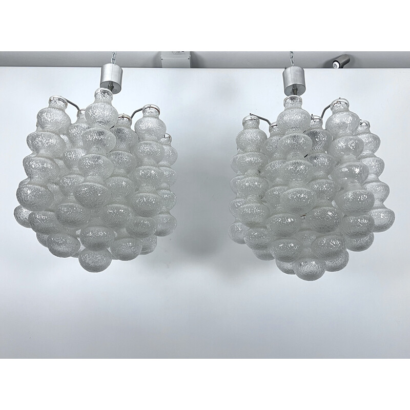 Pair of vintage Murano bubble glass chandeliers, Italy 1960