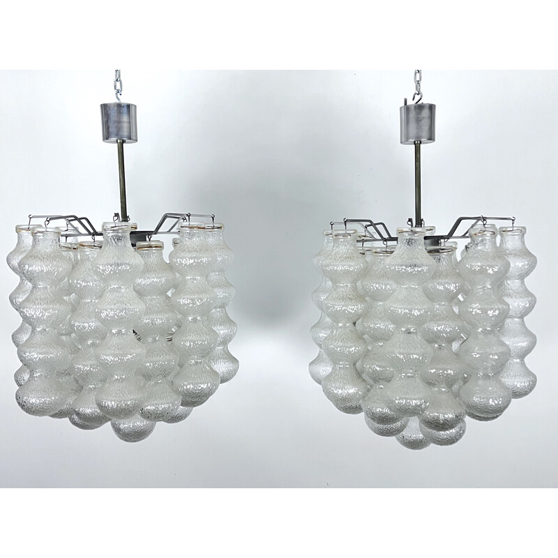 Pair of vintage Murano bubble glass chandeliers, Italy 1960