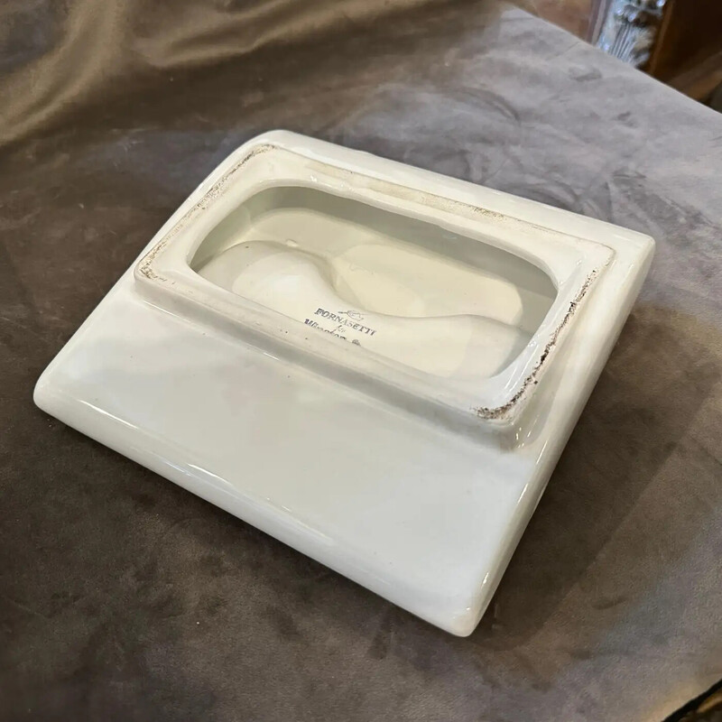 Cenicero vintage cuadrado de cerámica blanca de Fornasetti para cigarrillos Winston, 1970