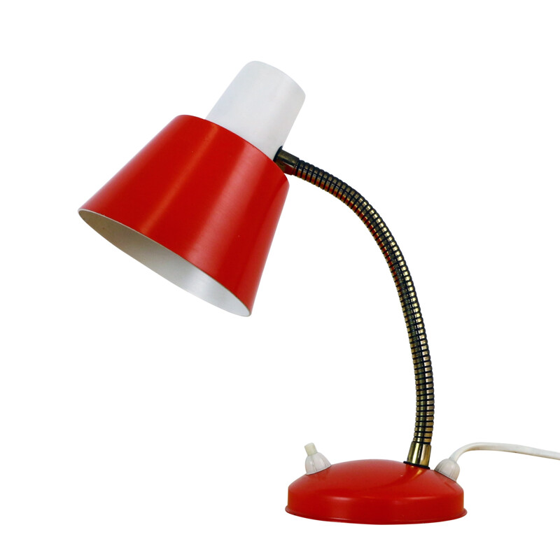 Small red and white desk light by H. Busquet for Hala Zeist - 1960s