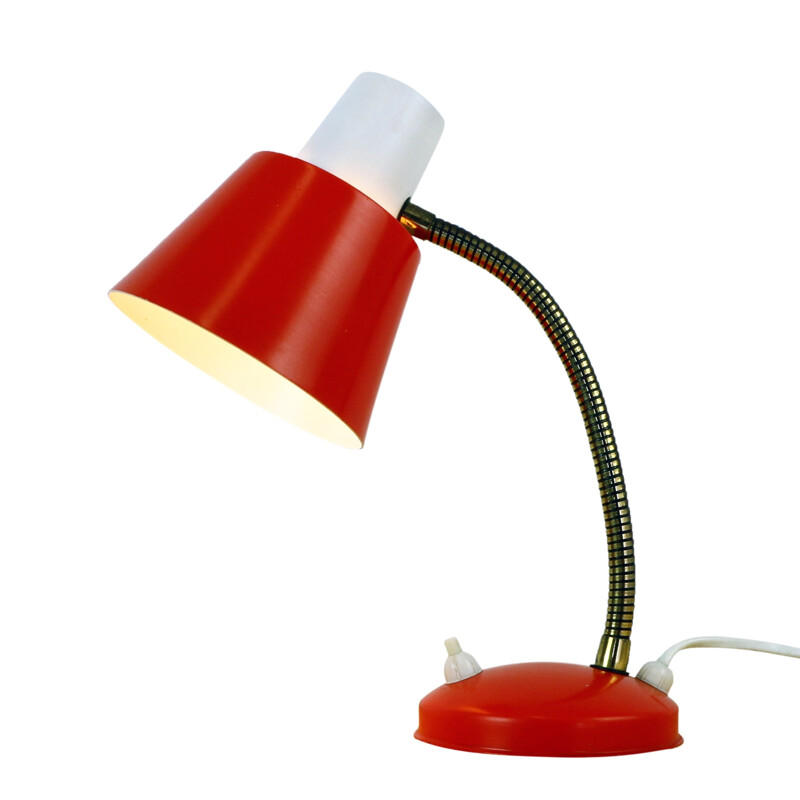 Petite lampe de bureau rouge et blanche de H. Busquet pour Hala Zeist - 1960