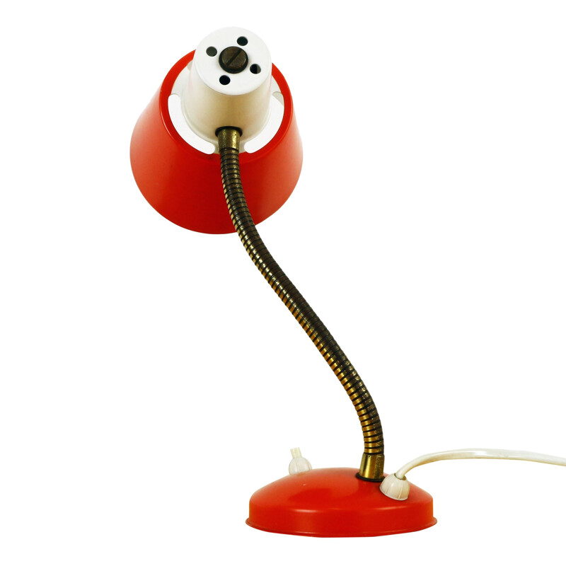 Petite lampe de bureau rouge et blanche de H. Busquet pour Hala Zeist - 1960