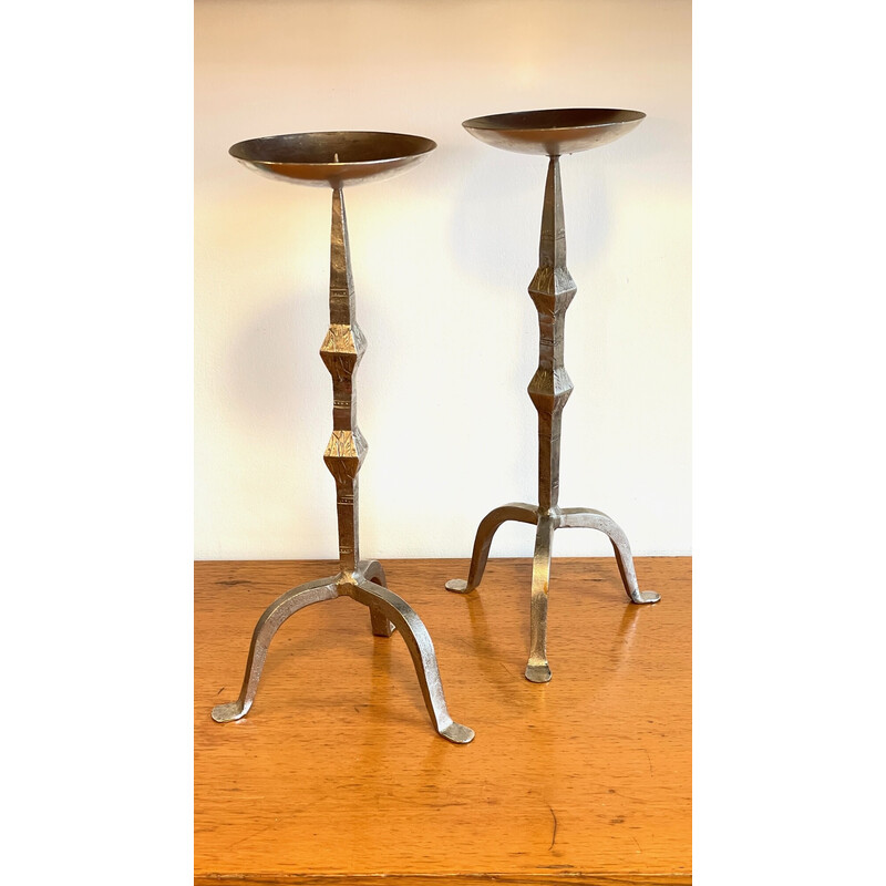 Pair of vintage steel candlesticks, India