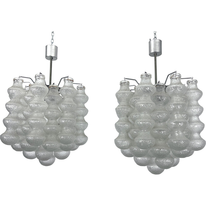 Pair of vintage Murano bubble glass chandeliers, Italy 1960